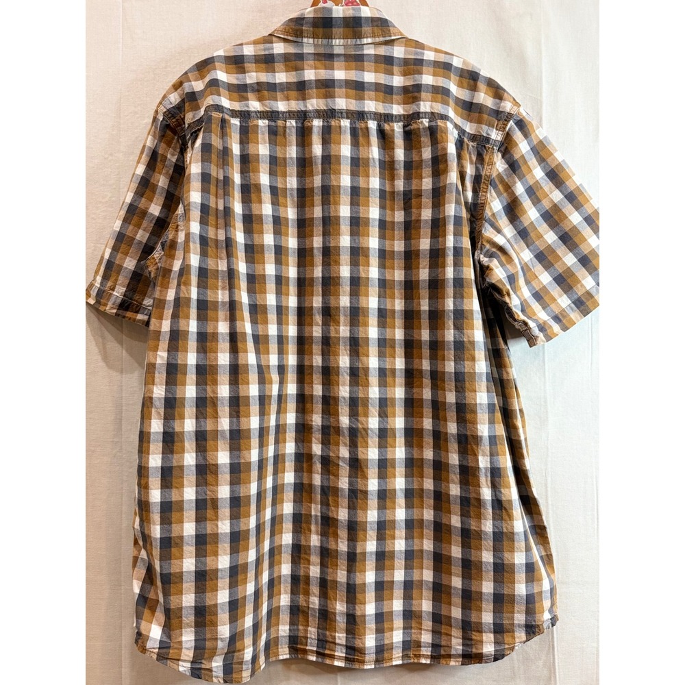 Carhartt Mens Large Short Sleeve Plaid Button Down Shirt Brown Navy 103005 211 - Picture 3 of 8